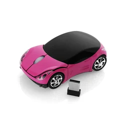 Sleek Wireless Gaming Mouse with LED Lighting - USB Receiver, 2.4GHz, 3D Car Design (Pink)