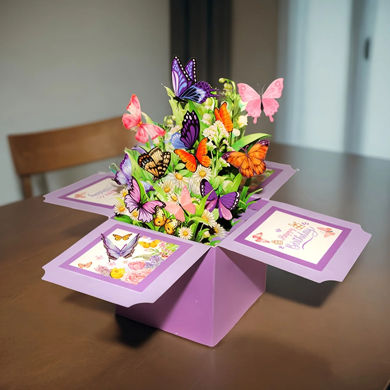 3D Purple Butterfly Gift Box with Greeting Card, 3D Pop-up Design, Ideal Birthday Party Gift for Friends