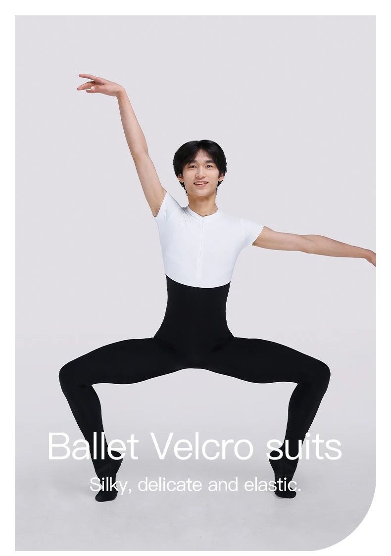 Herren Ballett-Trikot Eng Anliegender Bodysuit zum Tanzen Rundhalsausschnitt Hautenges Oberteil Männliches Gymnastik-Ballett-Trikot Tanzkleidung Kurzarm – Detail 1