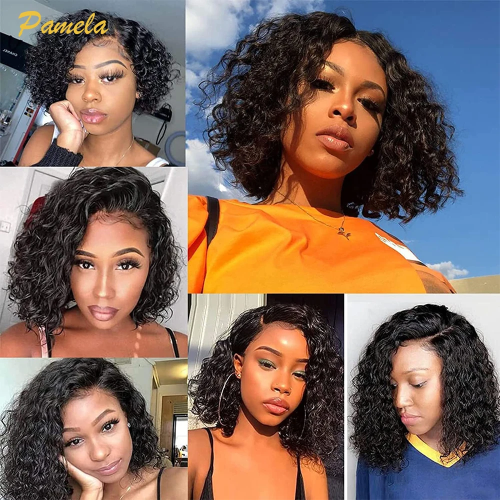 Short Curly Bob 13x4 Transparent Lace Front Human Hair Glueless Wig Preplucked Pixie Cut Deep Curly Lace Front Wig With Baby Hai