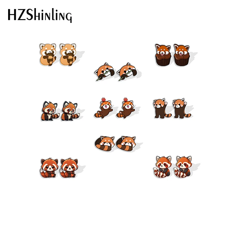 

2023 New Red Panda Stud Earring Lovely Animal Acrylic Resin Earrings Epoxy Handmade Jewelry Gifts Friends