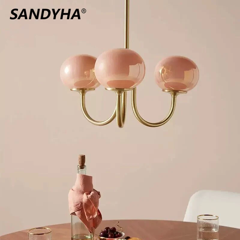 

Современные Простые кремовые люстры SANDYHA в виде розового стеклянного шара, подвесная осветительная лампа для гостиной, спальни, домашний декор
