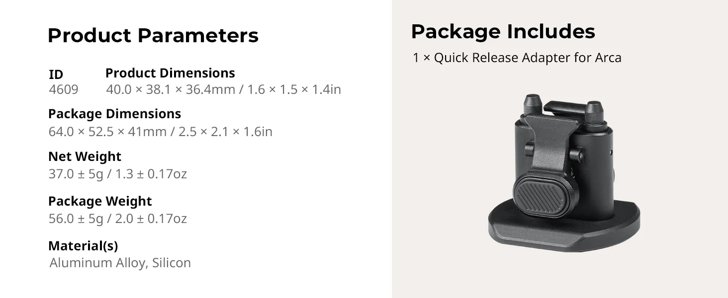 H11 Quick Release Adapter (Arca) for Tripods Gimbal Stabilizers Sliders Equipmen