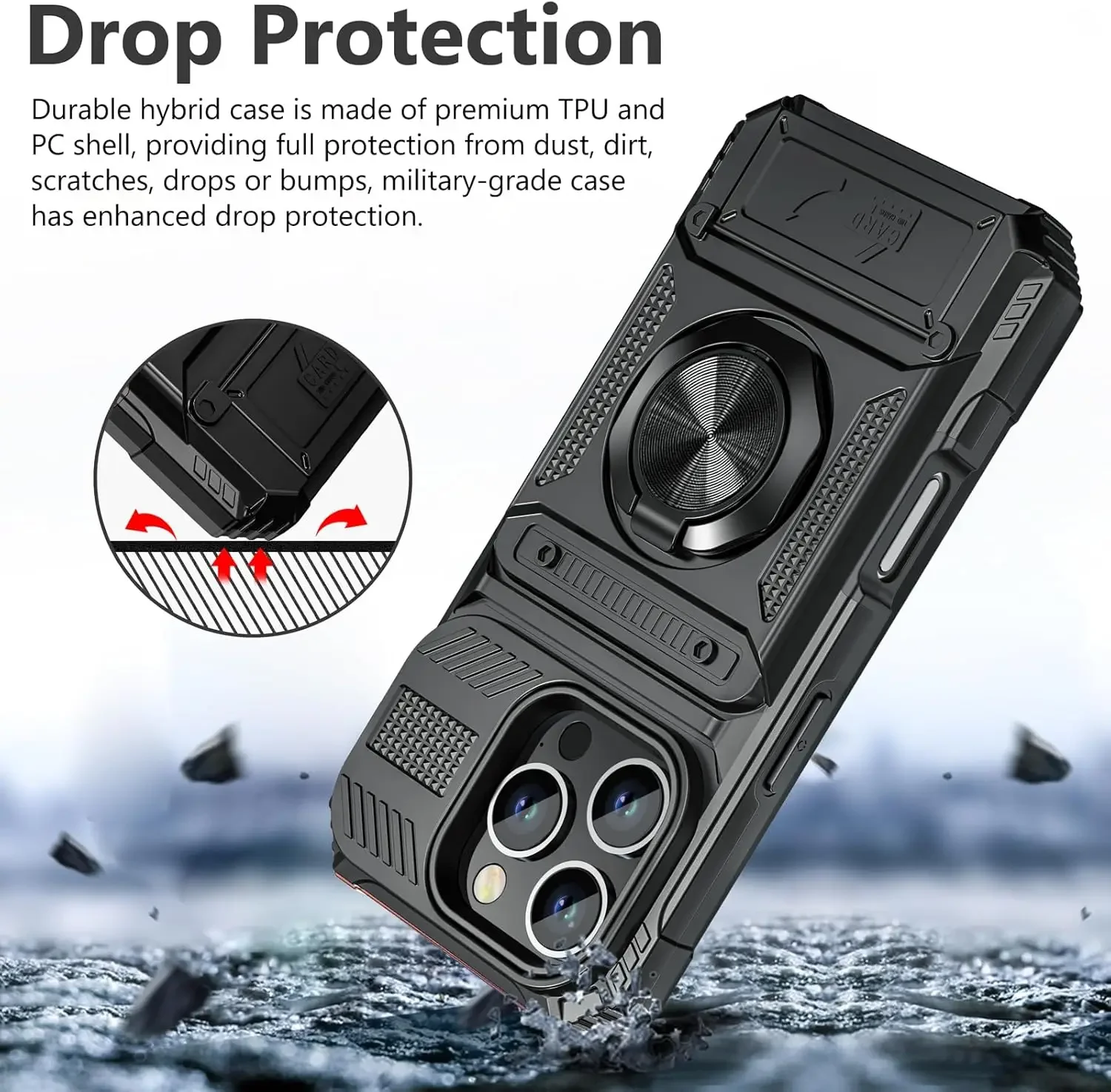 Premium Shockproof Wallet Case with Card Holder & Magnetic Rotating Kickstand