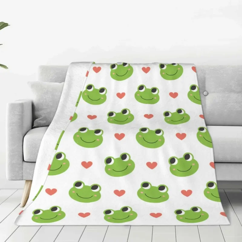 

Happy Frogs Pattern Knitted Blanket Coral Fleece Plush Cute Frog Animal Super Warm Throw Blankets for Bedroom Sofa Bedroom Quilt