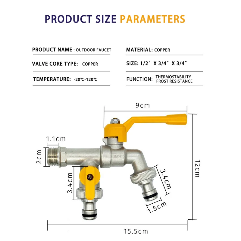 Water Tap Faucet Tmok Outdoor Double Water Tap Faucet Exterior Garden Hose Faucet Adapter 1/2