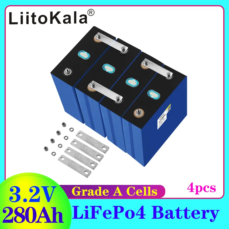 

4PCS LiitoKala 3.2V 280Ah Cells Brand New 48V Lifepo4 280Ah Battery Grade A 12V 48V 24V Rechargeable Battery Pack with Busbars