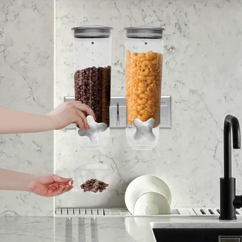 Dispenser di cereali per dispenser di alimenti a parete da cucina con scatola per la conservazione dei cereali da 2 pezzi 1