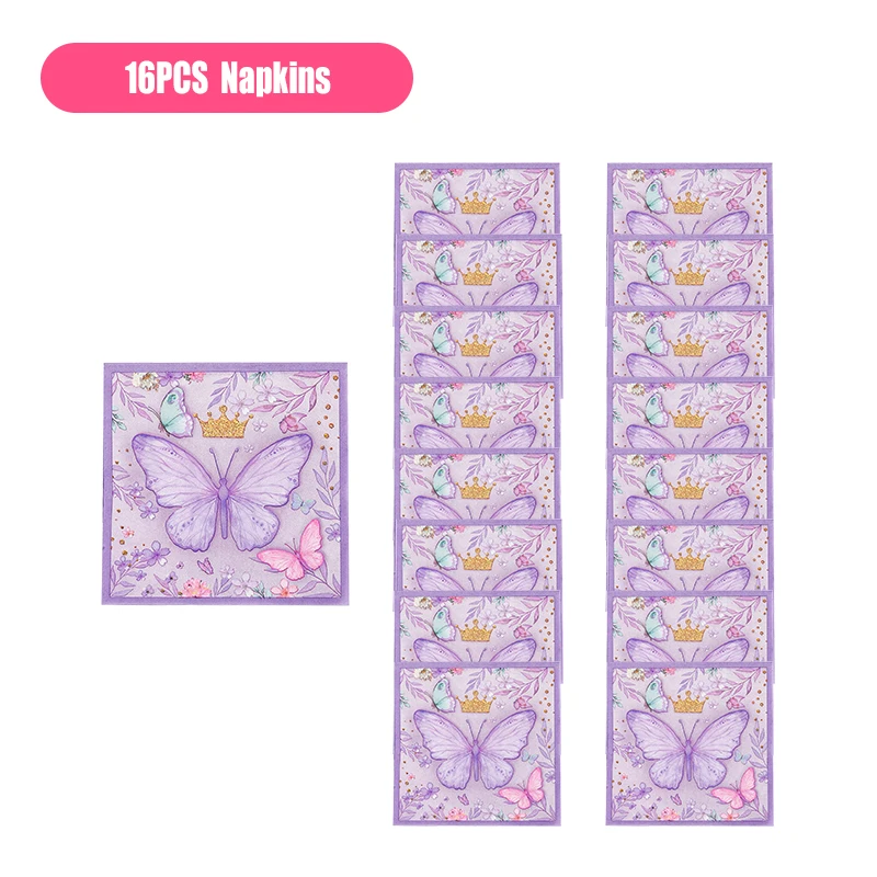 thumbnail image 1 of Decoración de fiesta de cumpleaños con mariposas, vajilla, platos de papel, vasos, fondo de mariposa morado y rosa, pancarta, regalos para bebés y niños, 1 of 5