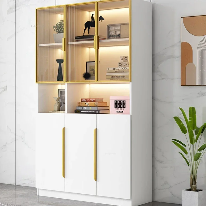 Light Luxury Bookshelf Home Floor Bookcase Shelf Display Stand Multi-layer Book Shelf with Glass Door for Living Room Furniture