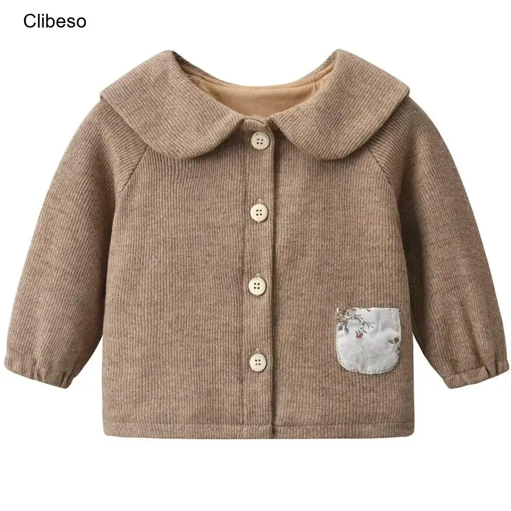 

2024 Clibeso New Jackets for Children Kids Lovely Fluffy Ball Hoodied Peter Pan Collar Coat Infants Autumn Outdoor Clothes