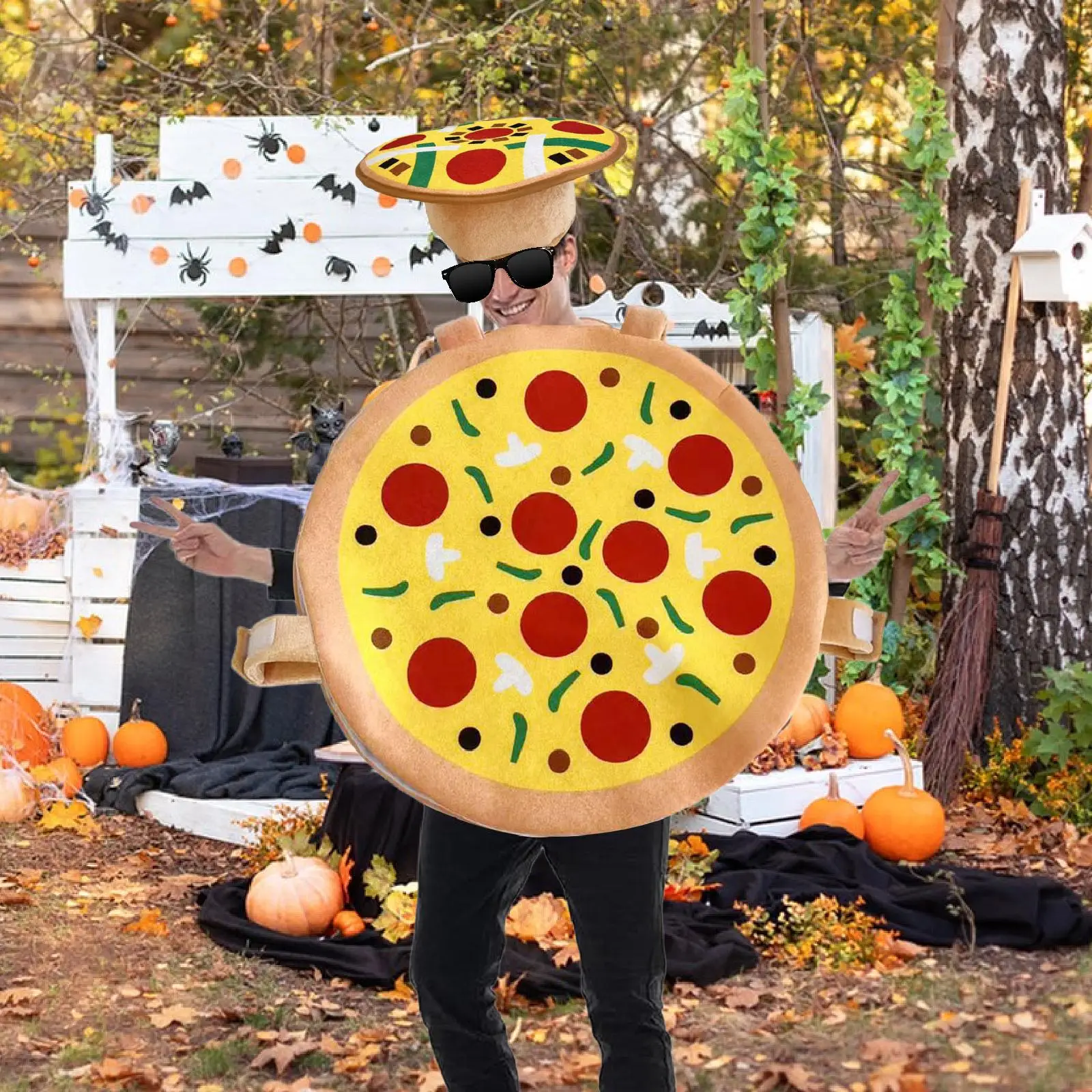 Halloween Pizza Costume with Hat Cartoon Funny Dress up Outfit for Holiday Photo Props Carnival Party Supplies Stage Performance Halloween Pizza Costume with Hat Cartoon Funny Dress up Outfit for Holiday Photo Props Carnival Party Supplies Stage Performance