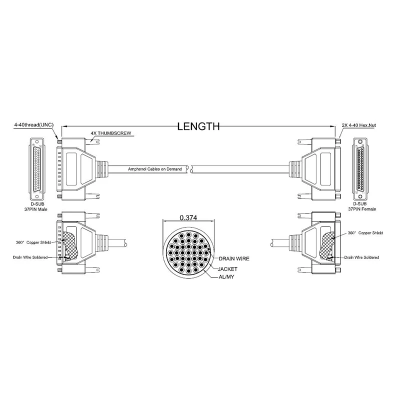High-Speed Shielded Industrial Control Terminal Block Cable - DB50 Data Extension, 3-Row Male-to-Female Connection