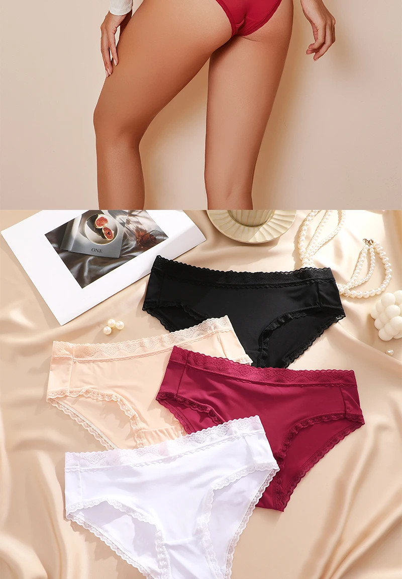 Seamless Women's Panties - Low Waist Briefs With Lace Edge | Ice Silk Comfort