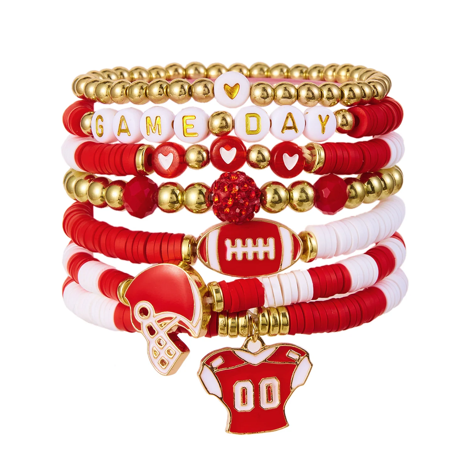 8-teiliges Game Day Football Rugby Soft Charm-Armband-Set für Damen und Herren, stapelbar, elastisches Design, Armreif, Sportfan, Party, Schmuck, Geschenk – Detail 6