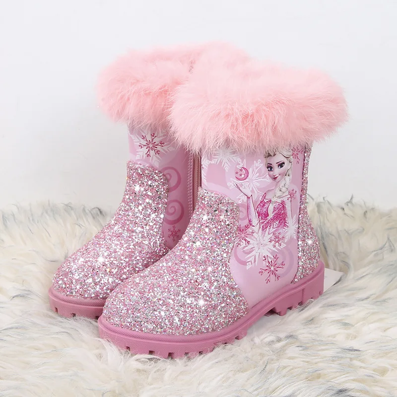 

Kawaii Anime Cute Girls Boots New Frozen Elsa Cartoon Princess Boots Children's Velvet Warm Mid-Calf Boots