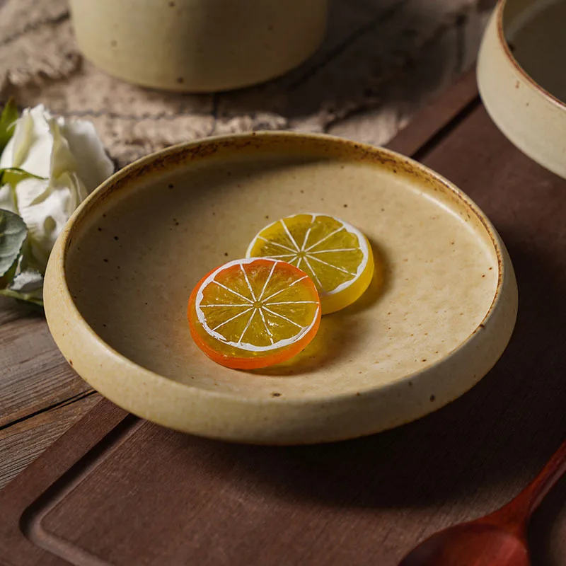 

Stoneware Plate, Vintage Style Old Spotted Rice Bowl, Thick-edged Shrunken Bowl Plate, and Style Private Dish Homestay Tableware