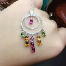 

[MeiBaPJ]Wonderful Multicolor Tourmaline Big Pendant Necklace with Certificate 925 Pure Silver Fine Charm Jewelry for Women