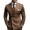 Formal Men 2 Piece Brown Wedding Suits Groom Tuxedo Slim Fit Peak Lapel Blazer Pants Business Suits Costume Homme For Party Prom 3