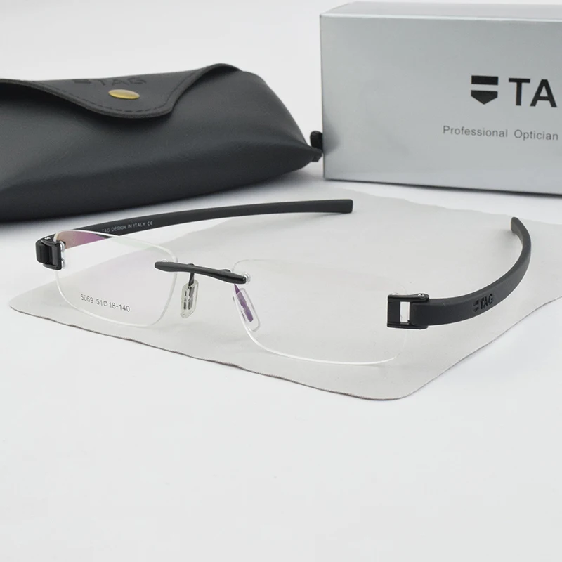 フレームレスメガネフレーム男性タグブランド眼鏡フレーム男性近視コンピュータ光学メガネフレーム超軽量運動眼鏡 5tiraishop