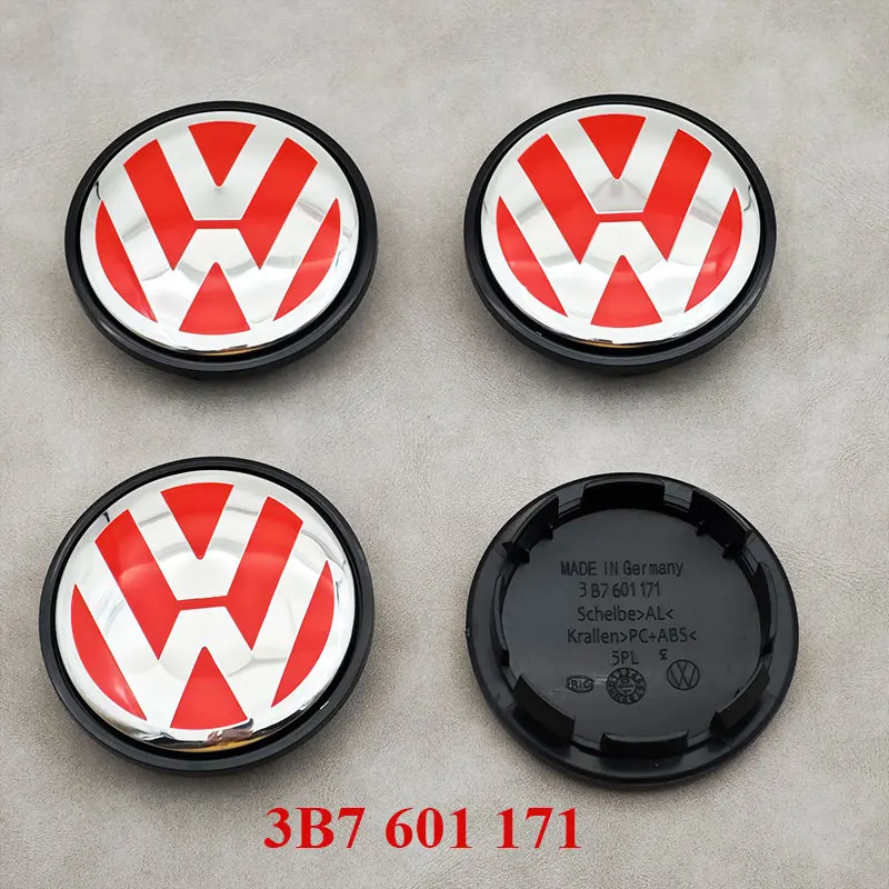 4pcs 65mm Red VW Car Wheel Center Caps For Volkswagen VW R GTI Golf 6 Passat CC Magotan Touran Tiguan 3B7601171