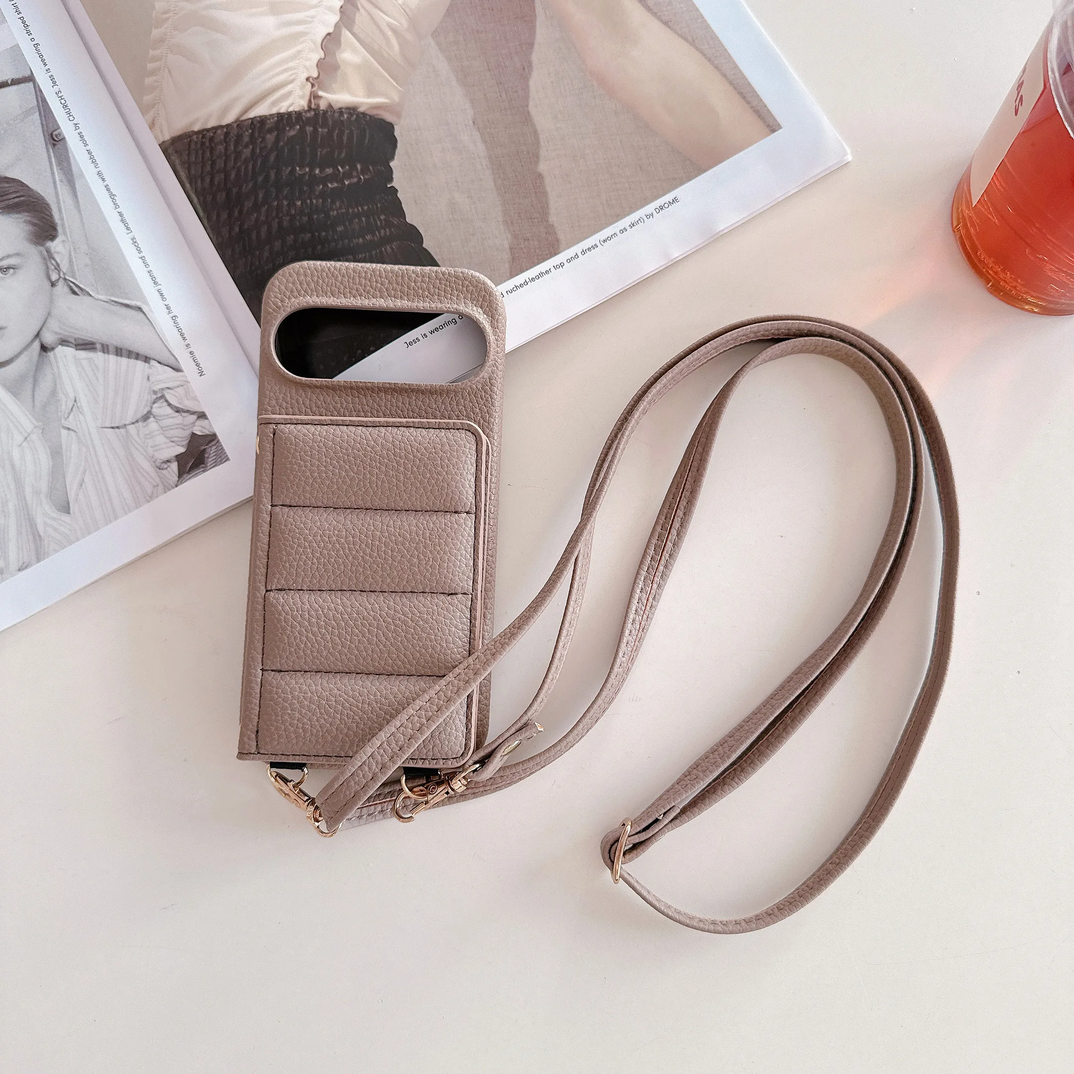 Luxury Leather Crossbody Wallet Case with Lanyard Ring Bracket