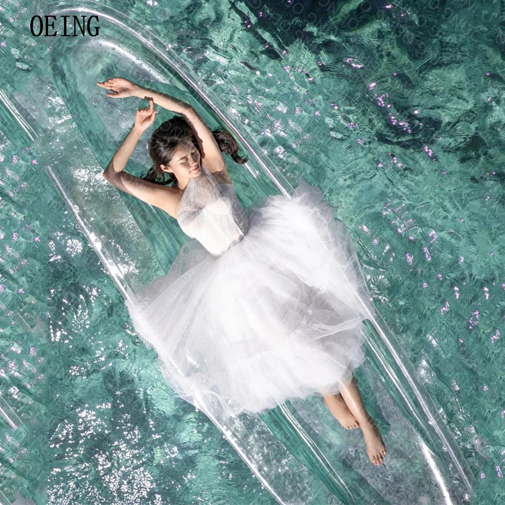 

OEING White A-line One Shouder Tulle Short Evening PArty Dresses Sleeveless Graceful Simple Quinceanera Dress Beach Prom Gowns