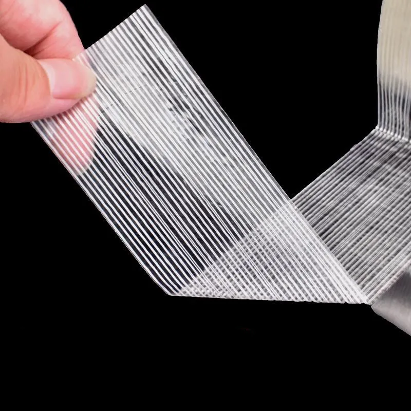 5mm-100mm 50M Strong Glass Fiber tape Transparent Striped Single Side Adhesive Tape Industrial Strapping Packaging Fixed Seal adhesive tape packing tape