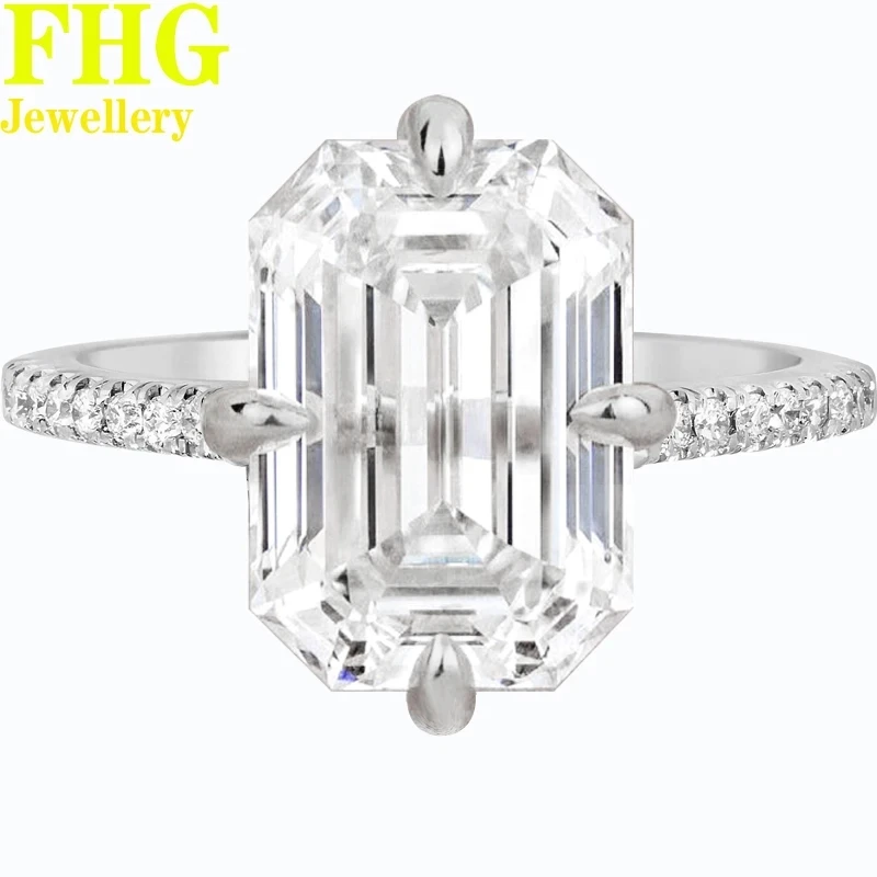 

6 7 8 9 10Carat Emerald Shape Solid Au585 14K White Gold Ring DVVS Moissanite Diamonds Wedding Party Engagement Anniversary Ring