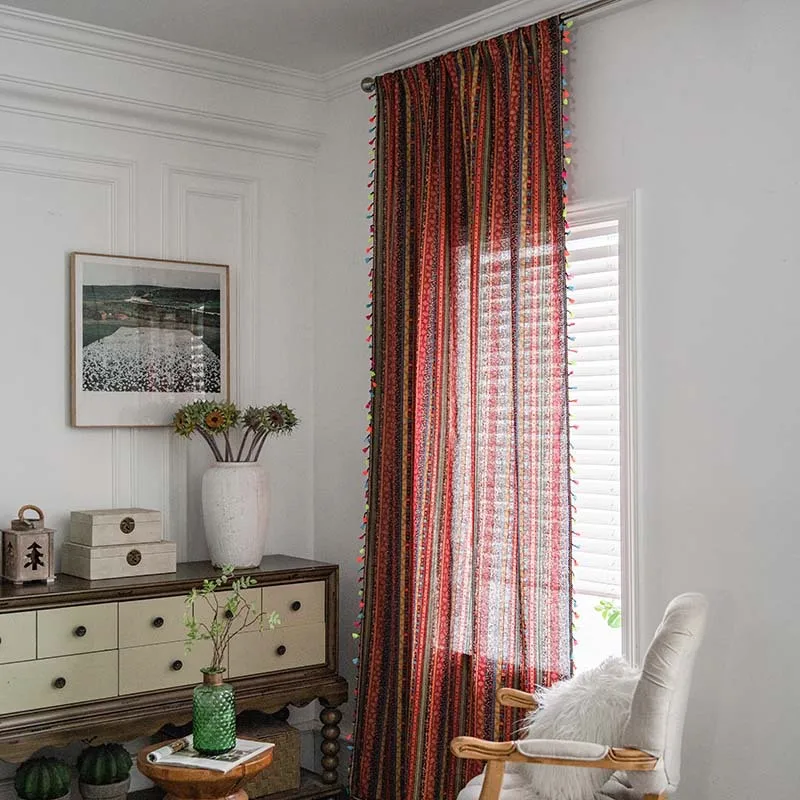 Tende in stile bohémien, etnico, vintage, con motivo floreale, per camera da letto, soggiorno, per bambini, ragazzi, ragazze, strisce geometriche, tende per finestre esotiche, W52* L63