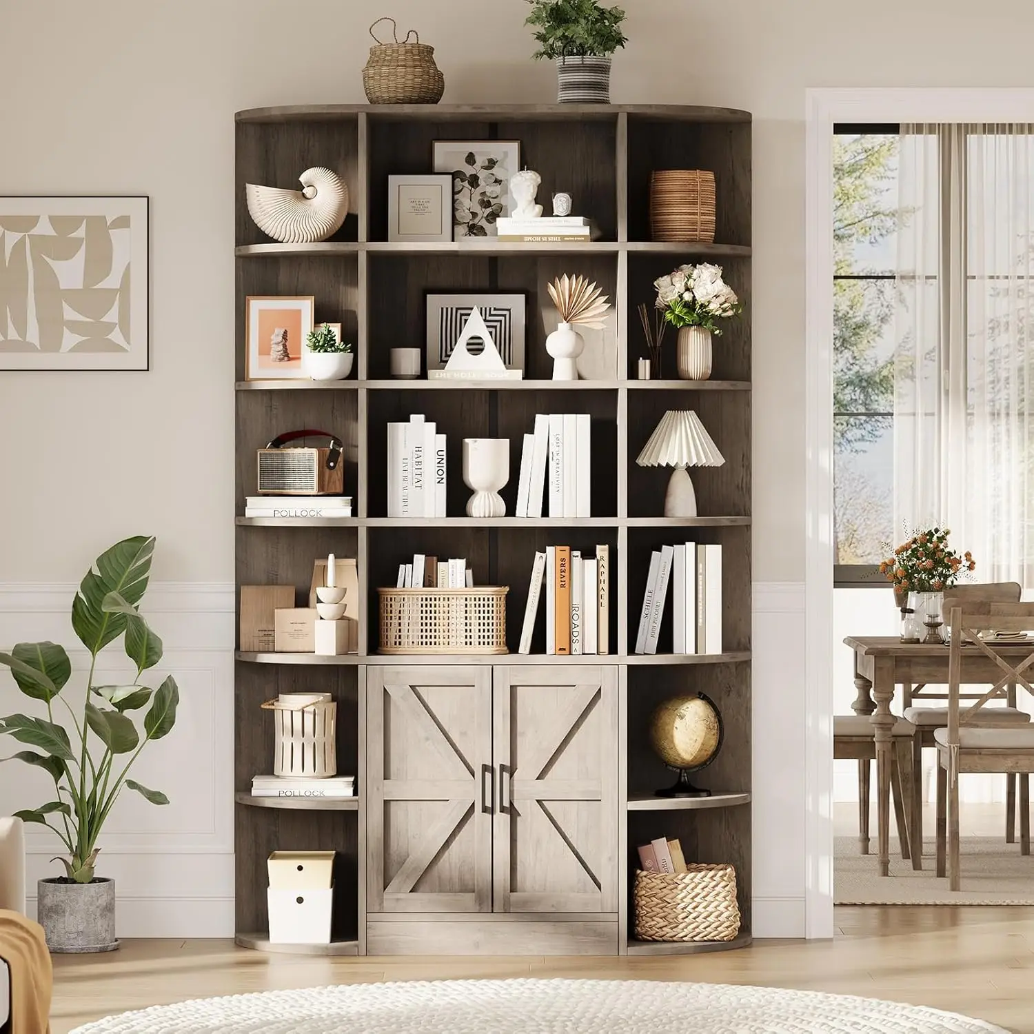 Tall Wooden Bookcase with Storage 4
