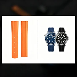 Omega Seamaster High - Quality Curved End 20mm FKM Rubber Watch Band with Original Extended Buckle - Silver Buckle (Orange)