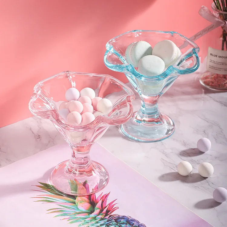 Light Luxury Retro Cocktail Glass Goblet Transparent Colorful Petal Shape Dessert Glass Cup Ice Cream Cups Fruit Salad Bowl
