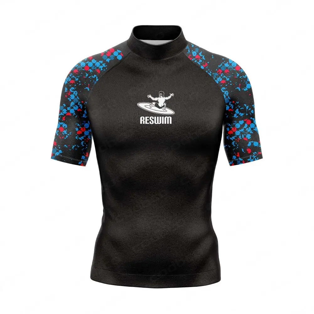 Men's Surf Swimwear Short Sleeve Rash Guards Swim Shirts Sun UV Protetion Swimsuit Surfing Diving T-shirts Tops Swimming Clothes