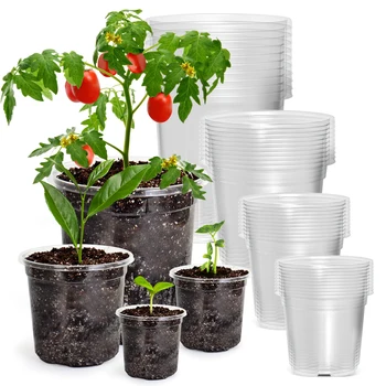 36 Packs 6.7/5/4/3.5 Inch Reinforced Clear Nursery Pots with Drainage Hole, Transparent Variety Pack Plastic Plant Pot Seedling