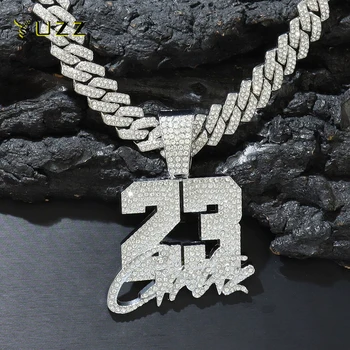 New Fashionable Men Hip Hop Number 23 Pendant Necklace With 13mm Cuban Chain Hip-hop Alloy Iced Out Bling Necklaces Charm Jewelry