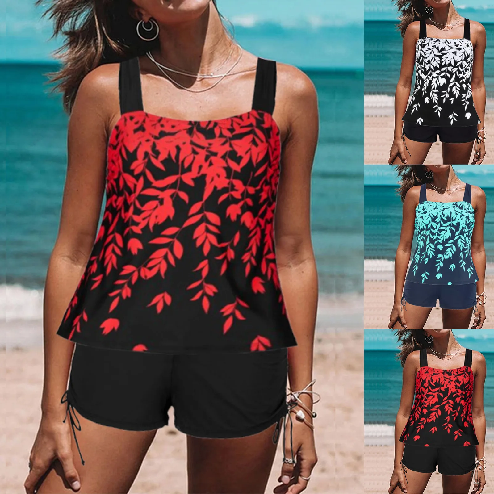 

Женский раздельный купальник-танкини с эффектом пуш-ап и высокой талией