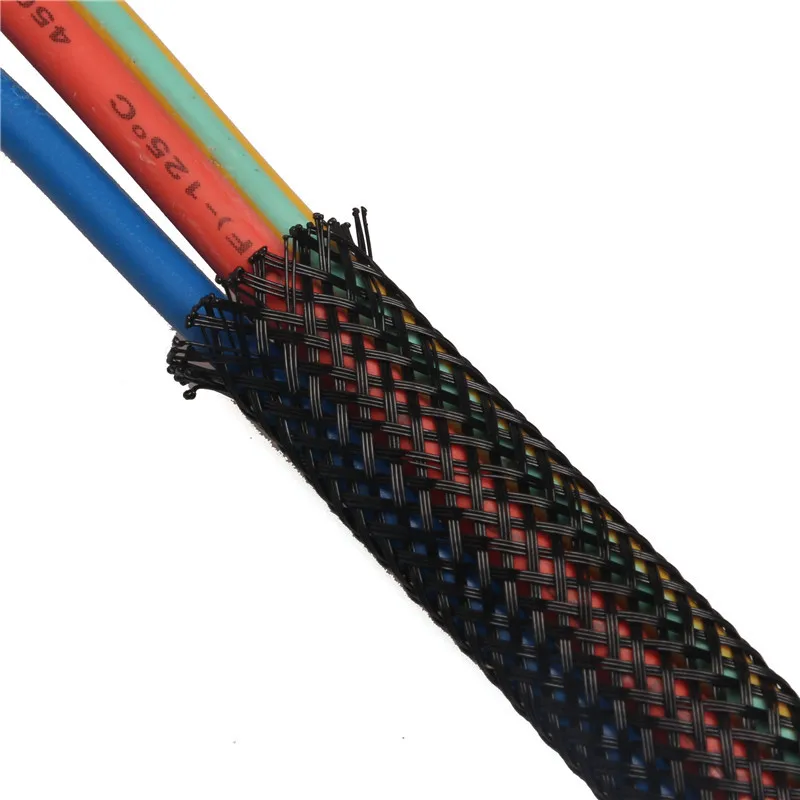 Gaine Tressée Extensible PET Pour Câbles - Diamètre 14mm - Longueur 10m - Noir Argenté - Protection Anti-abrasion, Organisateur Fils