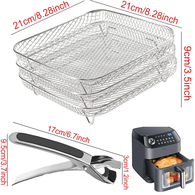 3-Tier Stackable Baking & Grill Rack for Air Fryers - 8 Square Accessory