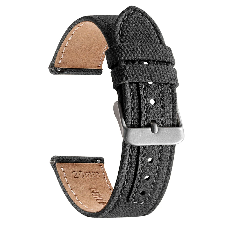 Vintage Nylon Watch Strap, Handmade Quick Release Bracelet, Black Khaki Green