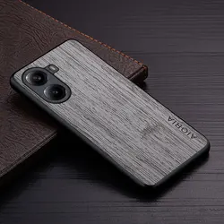Luxury Bamboo Wood Pattern Leather Phone Case Cover for Poco X7 (Light Gray)