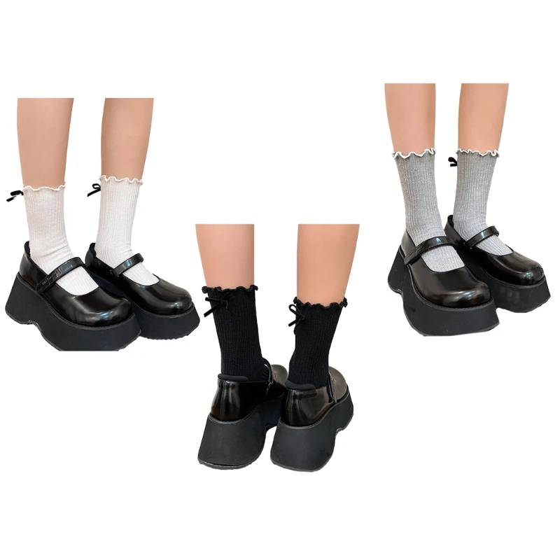 

L93F милые носки до щиколотки с бантом, милые носки с рюшами для женщин, хлопковые носки-ботинки, балетные носки, носки с ворсом