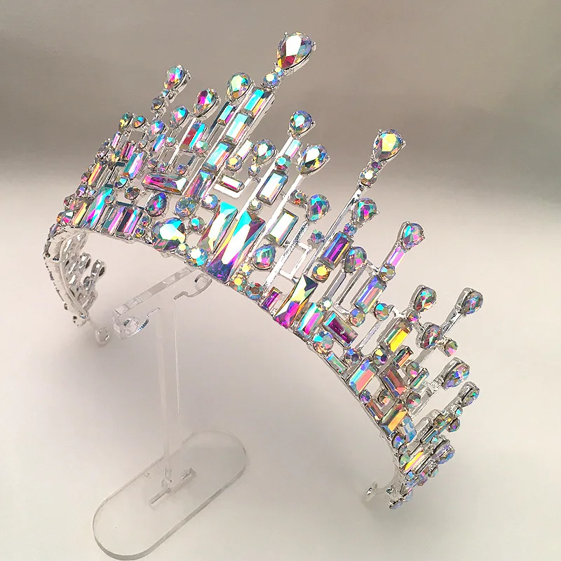 Luxury High Quality Royal Queen Wedding Crown for Women Large Crystal Banquet Veil Tiara Party Costume Hair Ornament