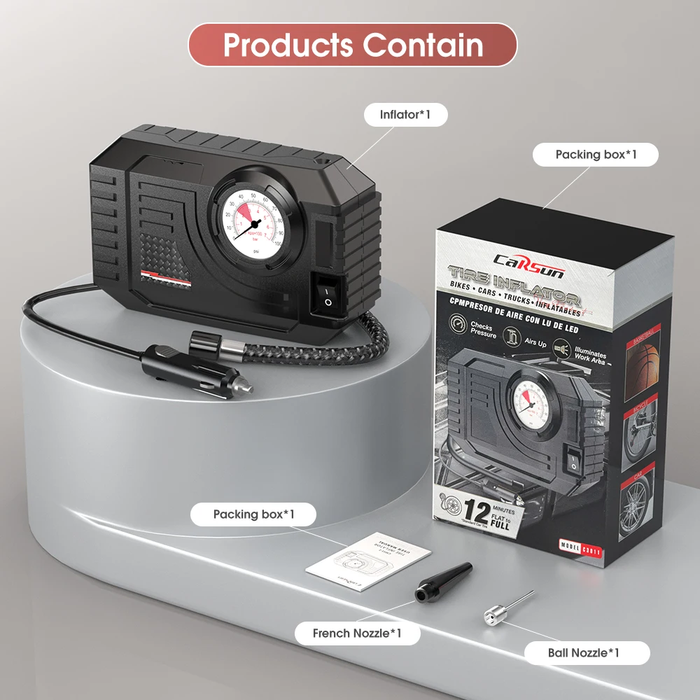 Mini Portable Wired Inflator Pump Car Tire Inflator Auxiliary Tool 12V Motorcycle Air Compressor Bicycle Car Air Pump