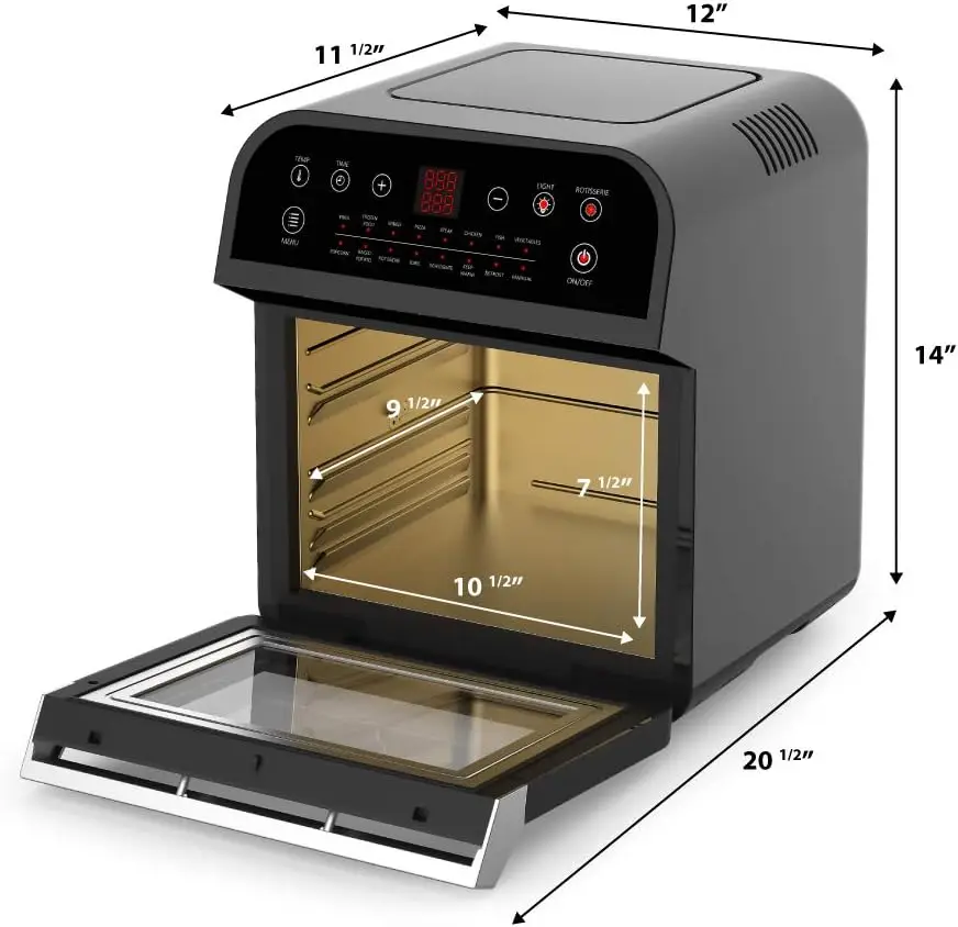 USA GW44800-O Deluxe 12.7-Quarts 15-in-1 Electric Air Fryer Oven with Rotisserie and Dehydrator + 50 Recipes QT, Black/Si 6