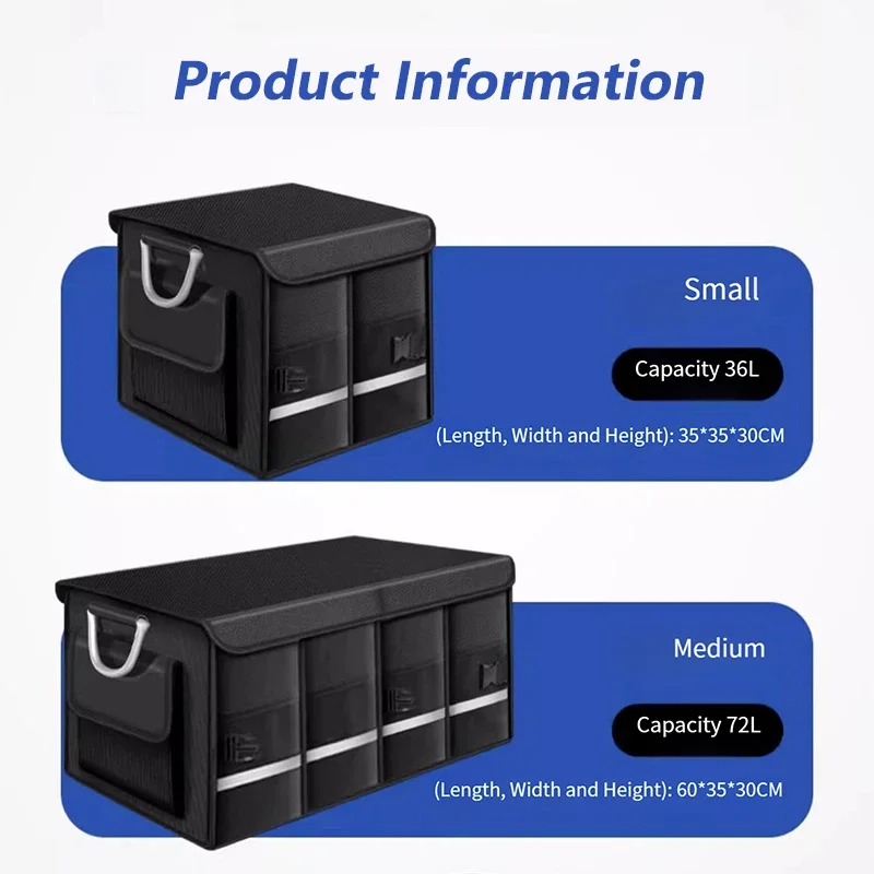 Heavy-Duty 72L Trunk Organizer for Car Large-Capacity Foldable Storage Box High-Density Oxford Cloth Waterproof Car Organizer
