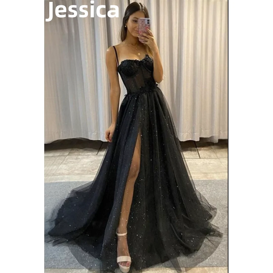 

Jessica Glitter Tulle Prom Dresses Black Evening Dress Vestidos De Fiesta Princess Sparkle Formal Occasion Party Dresses