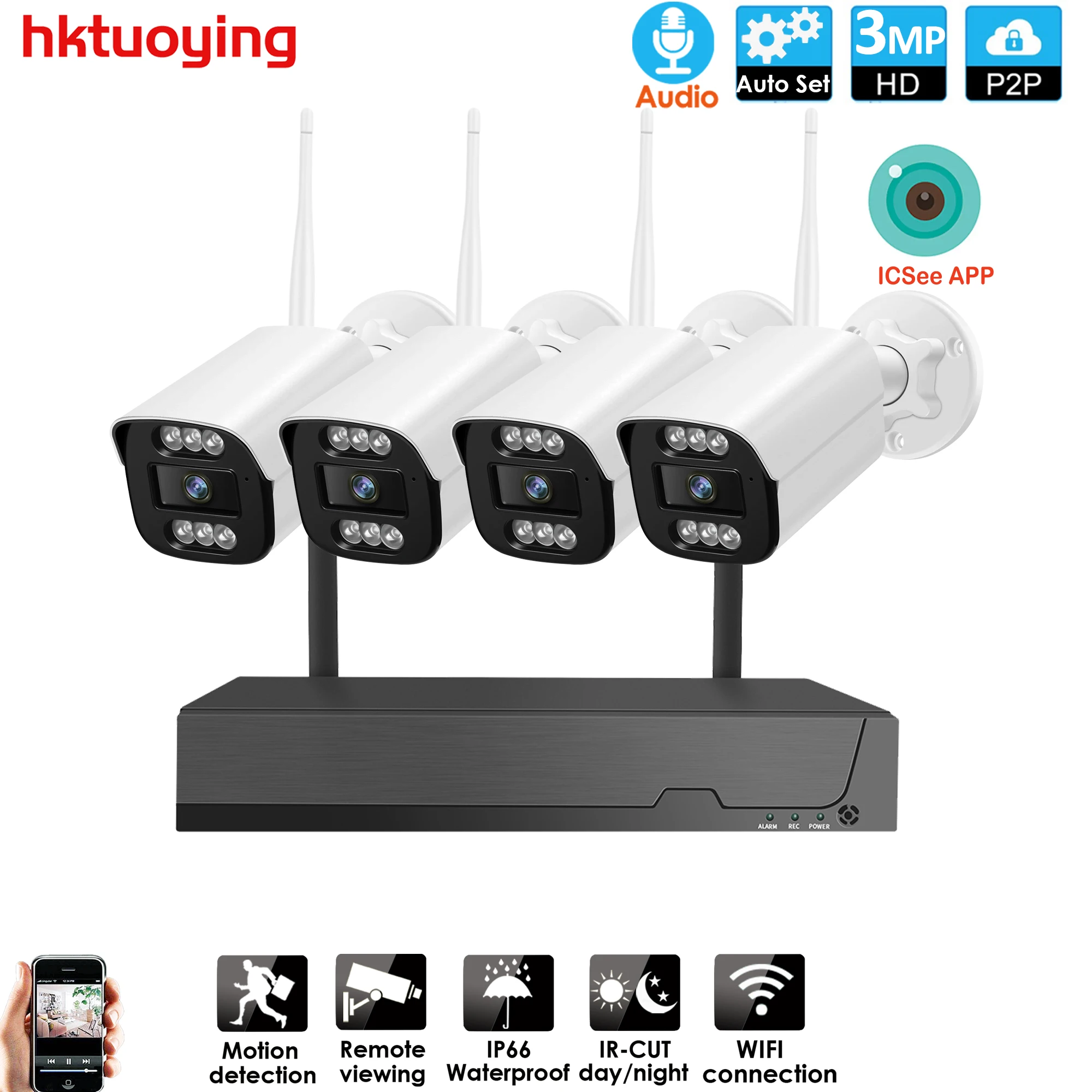 

XMEYE 4CH Audio CCTV System Wireless 3MP NVR Outdoor Indoor P2P Wifi IP Security Network Camera Surveillance Kit icsee APP