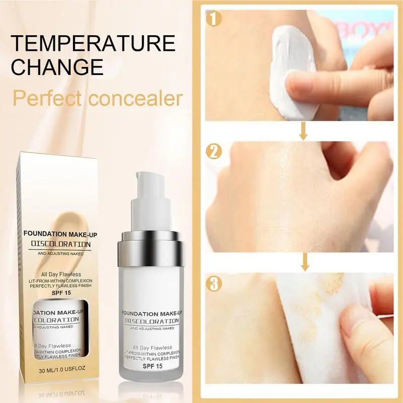30ml Color Changing Foundation Full Coverage SPF15 Matte Concealer Makeup Base Hydrating