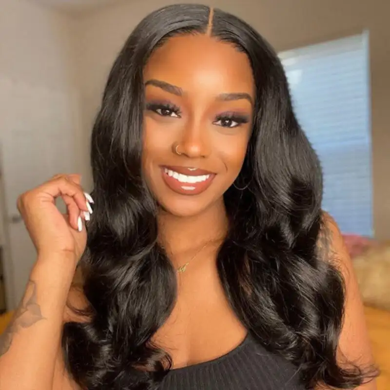 Transparent Lace Front Wig Pre Plucked Natural Black Malaysian Human Hair Wigs 180% Density Lace Frontal Wig Bleached Knots